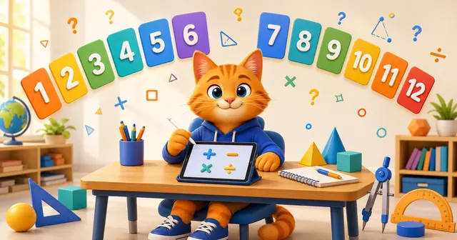 Linksmas Katestai katinas ir matematikos klasės nuo 1 iki 12