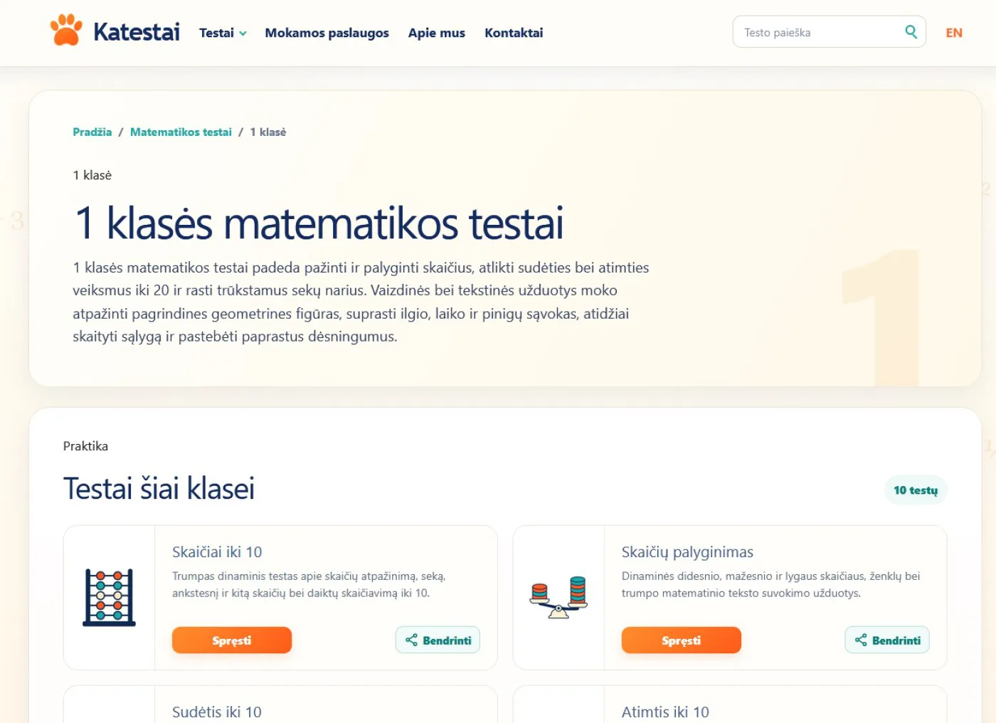 Dabartinis Katestai.lt puslapio dizainas